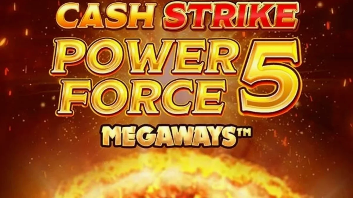 Tampilan visual slot Cash Strike Power Force 5 Megaways dengan simbol buah klasik dan antarmuka modern.
