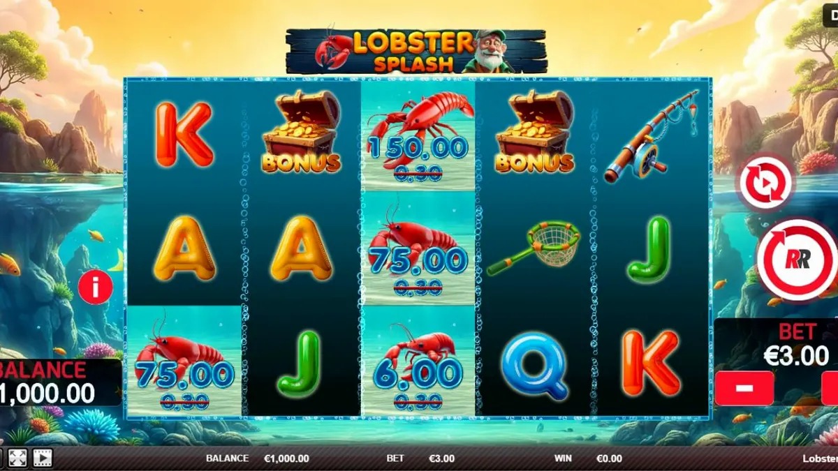 Tampilan visual slot Lobster Splash dengan tema bawah laut yang cerah